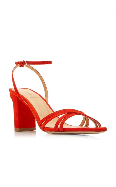 Shop Aeyde Annabelle Snake-effect Suede-leather Sandals In Red