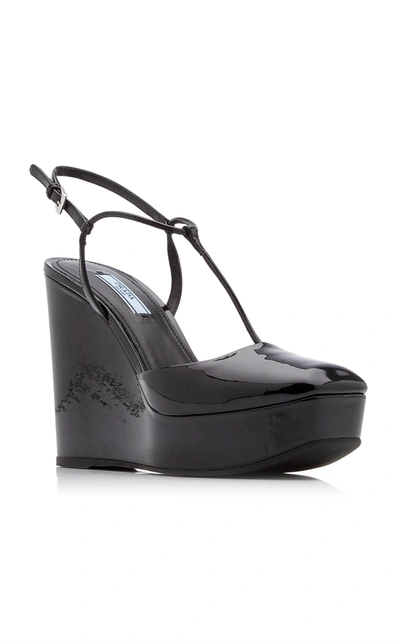 Shop Prada Women's Patent Leather Wedges In Black