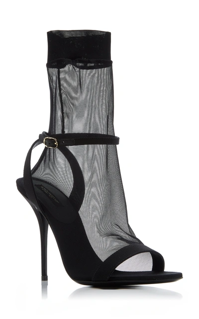 Shop Dolce & Gabbana Grosgrain And Stretch-tulle Leather Sandals In Black