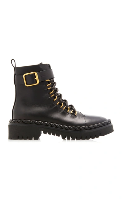 Shop Valentino Garavani Rope Leather Combat Boots In Black
