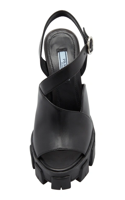 Shop Prada Leather Platform Sandals In Black
