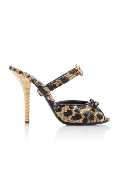Shop Dolce & Gabbana Crystal-embellished Printed Raffia And Leather Sandals In Animal