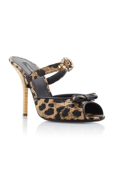 Shop Dolce & Gabbana Crystal-embellished Printed Raffia And Leather Sandals In Animal