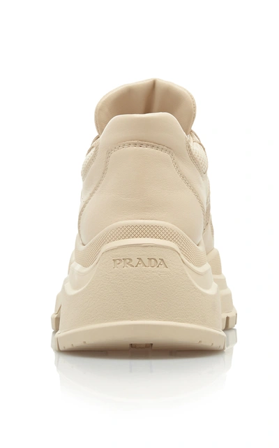 Shop Prada Women's Leather Platform Sneakers In Neutral,white