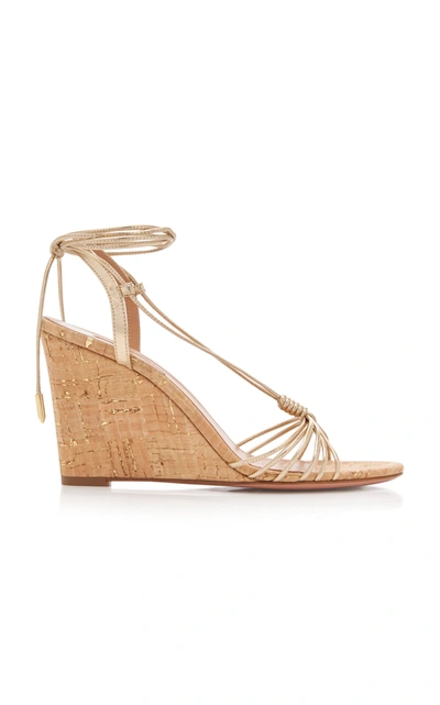 Shop Aquazzura Whisper Strappy Leather Wedges In Gold