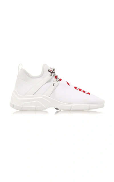 Shop Prada Logo Knit Sneakers In White