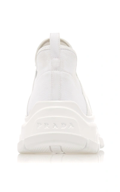 Shop Prada Logo Knit Sneakers In White