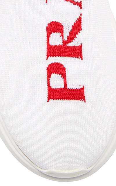 Shop Prada Logo Knit Sneakers In White