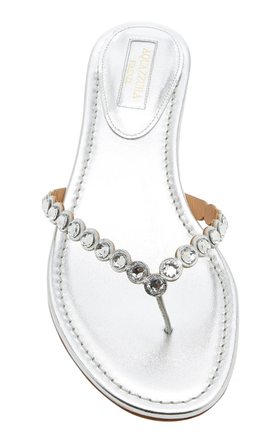 Shop Aquazzura Women's Tequila Crystal-embellished Leather Flip Flops In Silver