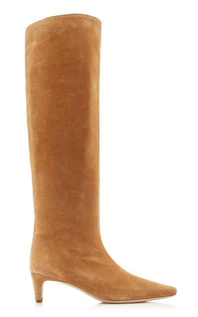 Staud Eva Square-toe Croc-embossed Leather Ankle Boots In Brown