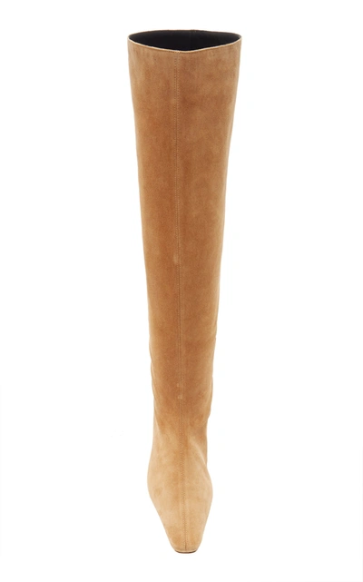 Staud Eva Square-toe Croc-embossed Leather Ankle Boots In Brown