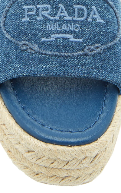 Shop Prada Women's Logo-printed Denim Slides In Blue