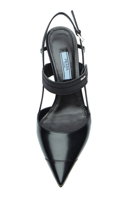 Shop Prada Women's Canvas-trimmed Leather Pumps In Black,neutral