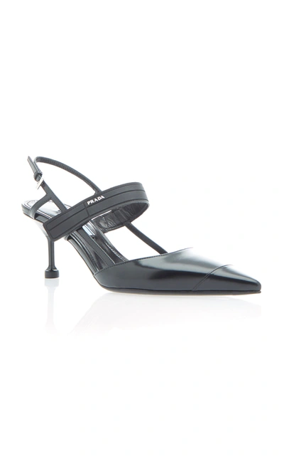 Shop Prada Women's Canvas-trimmed Leather Pumps In Black,neutral