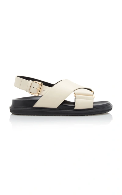 Shop Marni Fussbett Leather Slingback Sandals In White