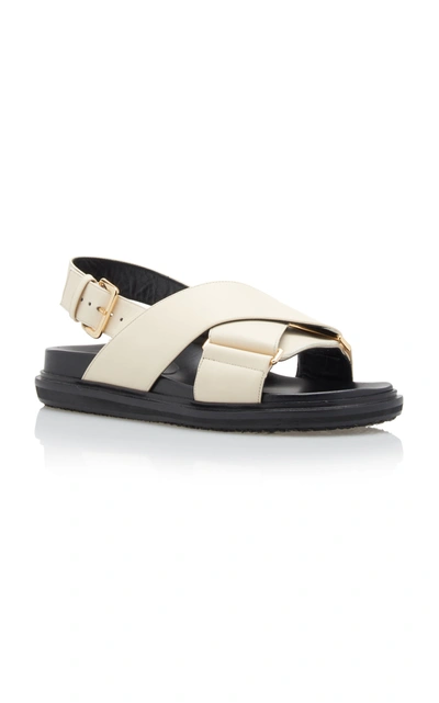 Shop Marni Fussbett Leather Slingback Sandals In White