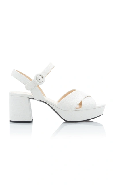 Shop Prada Women's Croc-effect Leather Platform Sandals In White