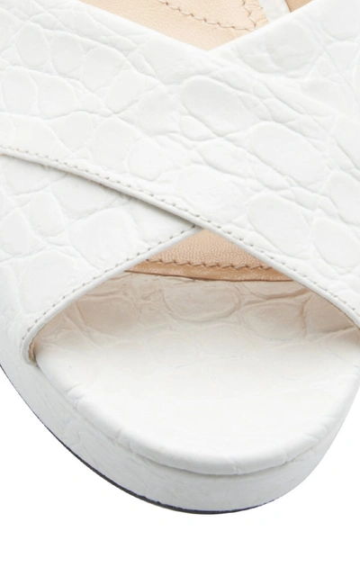 Shop Prada Women's Croc-effect Leather Platform Sandals In White