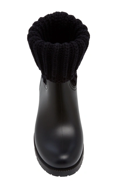 Shop Moncler Women's Ginette Knit-trimmed Leather Boots In Black