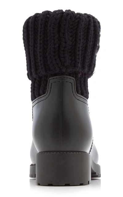 Shop Moncler Women's Ginette Knit-trimmed Leather Boots In Black