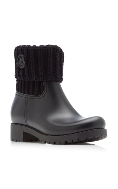 Shop Moncler Women's Ginette Knit-trimmed Leather Boots In Black