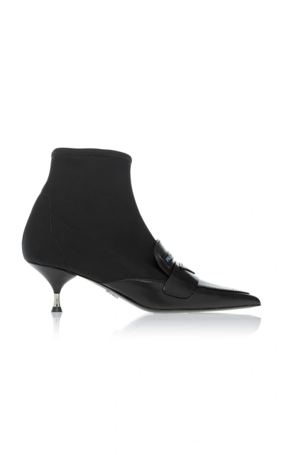 Shop Prada Half Sock Leather Loafer Boot In Black
