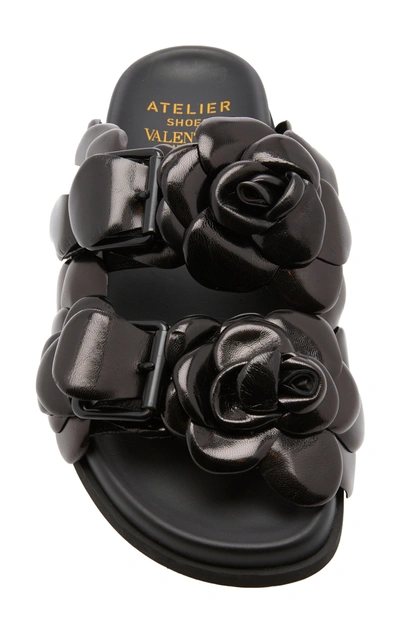 Shop Valentino Women's  Garavani Rose Leather Slides In Black,neutral