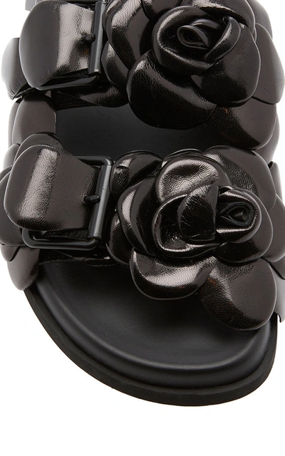 Shop Valentino Women's  Garavani Rose Leather Slides In Black,neutral