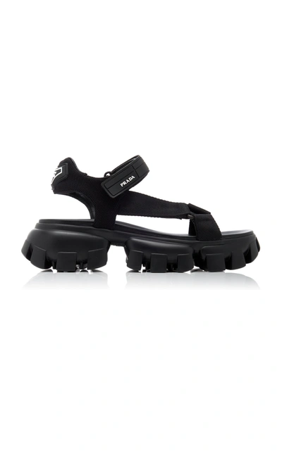 Shop Prada Women's Cloudbust Rubber-trimmed Canvas Platform Sandals In Black