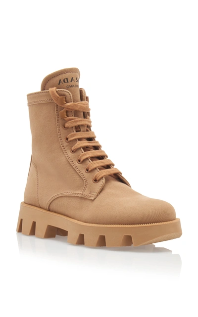 Shop Prada Women's Washed Combat Boots In Brown