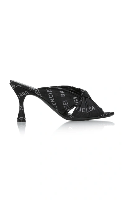 Shop Balenciaga Drapy Logo-jacquard Slide Sandals In Black/white