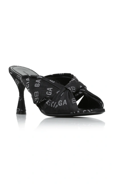 Shop Balenciaga Drapy Logo-jacquard Slide Sandals In Black/white