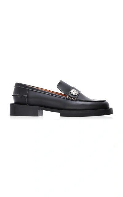 Shop Ganni Jewel Leather Loafers In Black