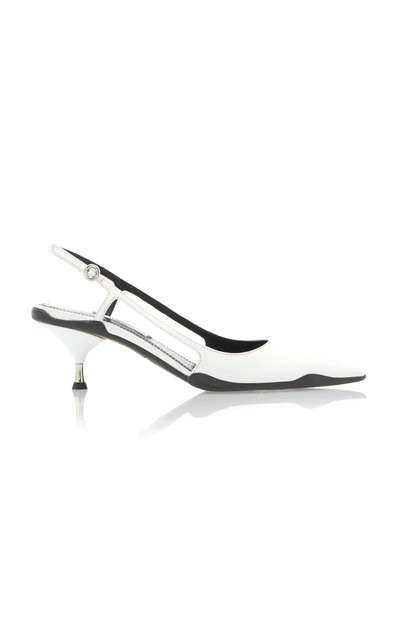 Shop Prada Two-tone Leather Slingback Pumps In White