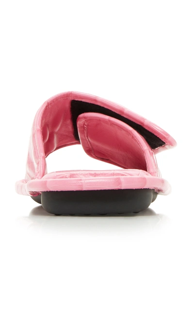 Shop Balenciaga Home Croc-embossed Leather Slide Sandals In Pink