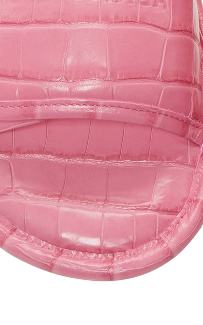 Shop Balenciaga Home Croc-embossed Leather Slide Sandals In Pink