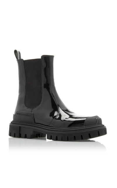Shop Dolce & Gabbana Women's Patent Leather Chelsea Boots In Black