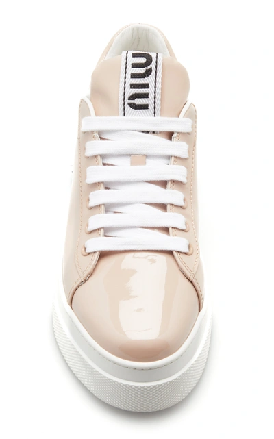 Miu Miu Embellished Patent Leather Sneakers In Neutral