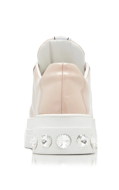 Miu Miu Embellished Patent Leather Sneakers In Neutral