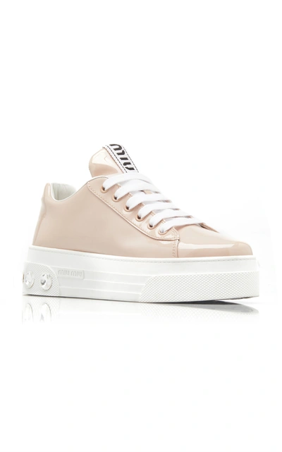 Miu Miu Embellished Patent Leather Sneakers In Neutral