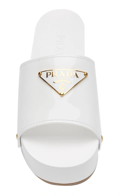 Shop Prada Women's Embellished Patent Leather Platform Sandals In White