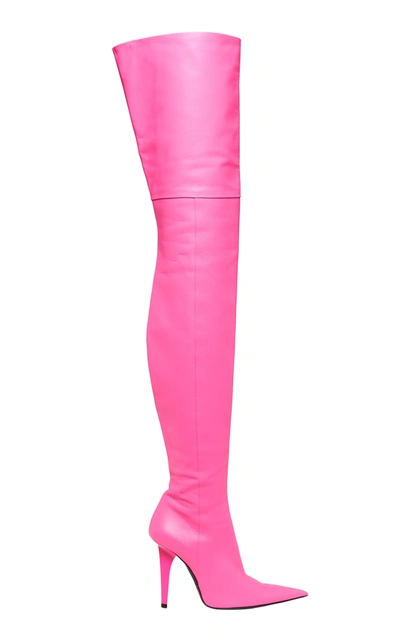 Shop Balenciaga Women's Knife Shark Over-the-knee Leather Boots In Pink