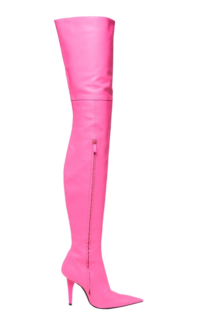 Shop Balenciaga Women's Knife Shark Over-the-knee Leather Boots In Pink