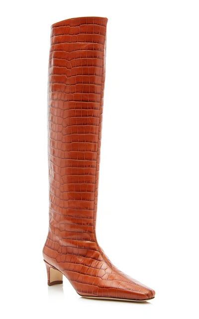 Shop Staud Women's Wally Embossed Boots In Brown
