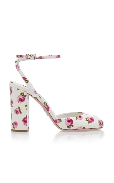 Shop Prada Floral-print Patent Leather Pumps In White