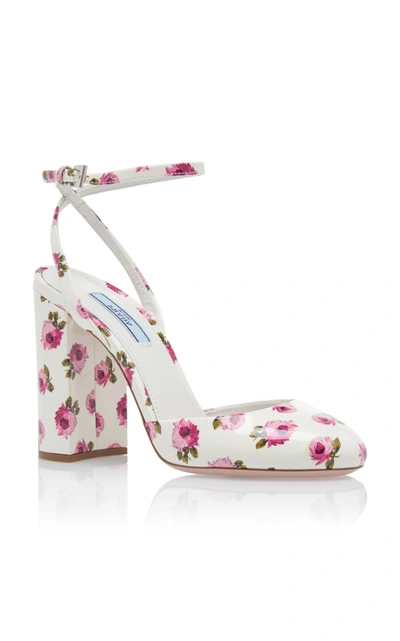 Shop Prada Floral-print Patent Leather Pumps In White