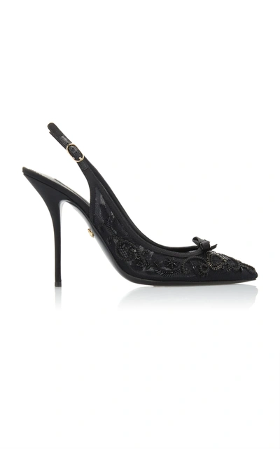 Shop Dolce & Gabbana Women's Beaded Embroidered Mesh Slingback Pumps In Black