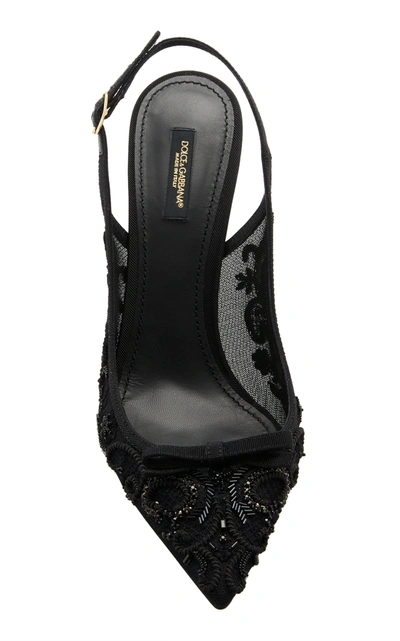 Shop Dolce & Gabbana Women's Beaded Embroidered Mesh Slingback Pumps In Black