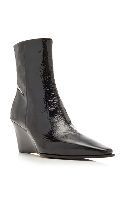 Shop Aeyde Lena Patent Leather Wedge Boots In Black