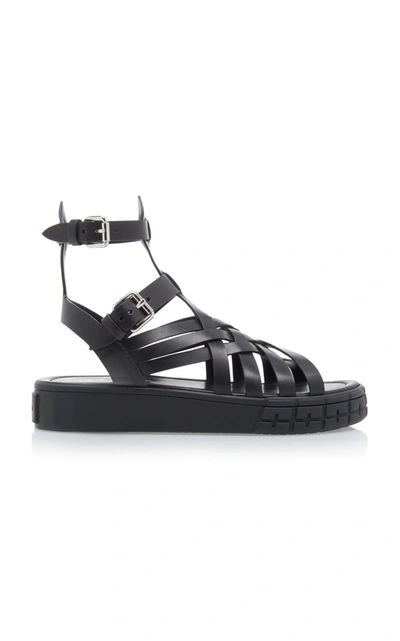 Shop Prada Women's Woven Leather Platform Sandals In Black